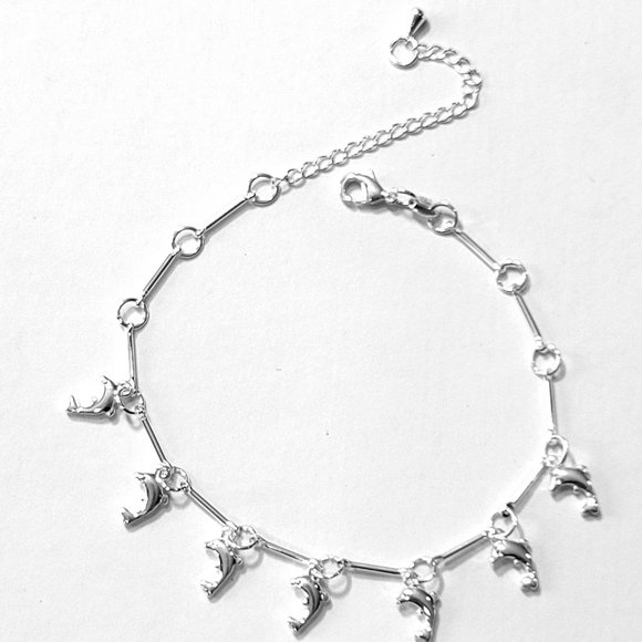 🐠🐟💎❤️Genuine Sterling Silver Dolphin Ankle Bracelet Anklet💎❤️🐠🐟 - Picture 3 of 4